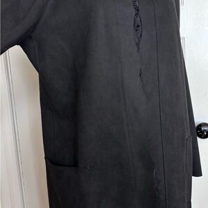 Women’s Long Black Jacket with Lace Trim